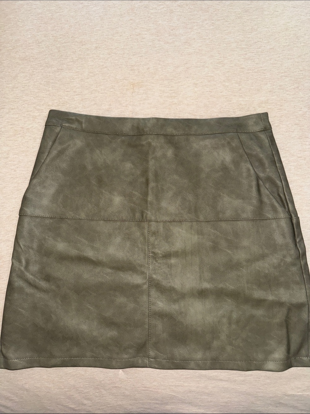 Olive Faux Leather A-Line Mini Skirt - Women's